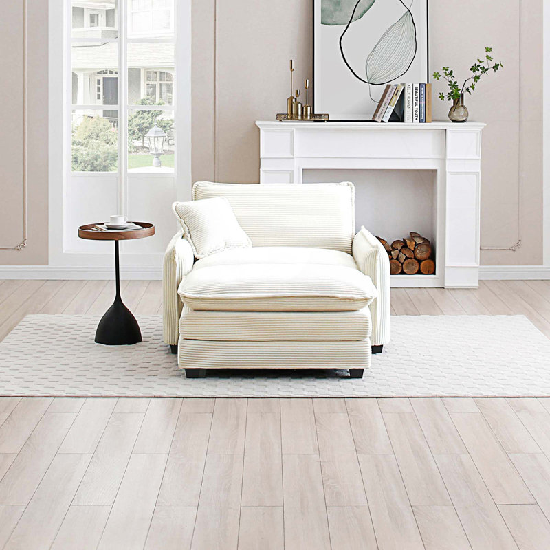 Canapé simple à assise profonde avec repose-pieds et coussin, White