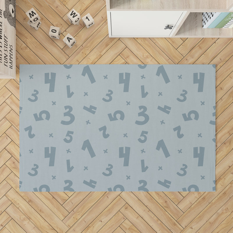 Number Match Kids Play Mat, Slate Blue/Blue/Ivory, Rectangle 2' x 3'
