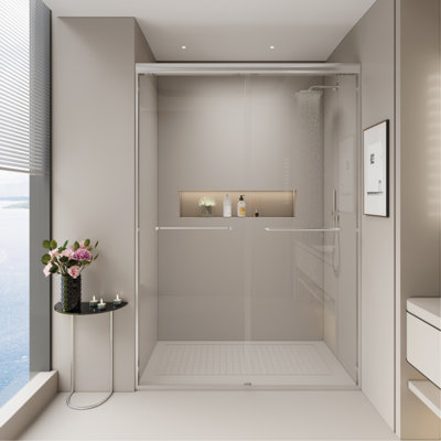 44-48 In. W X 72 In. H Double Sliding Shower Door, Semi-Frameless Bypass Bathroom Sliding Door With 1/4" (6Mm) Tempered Glass For Walk-In Shower, Chrome