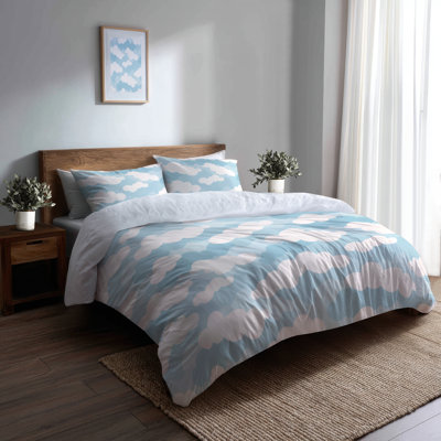 Boho Bedding Set 3 Pcs - White Cloud Chevron Duvet Cover Set