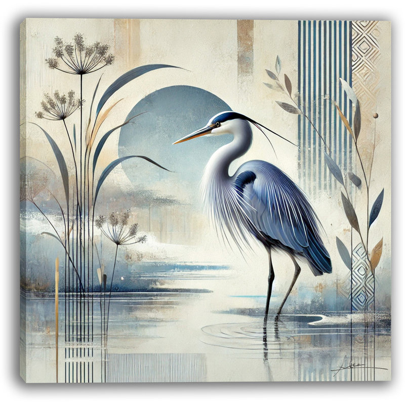 «Blue Heron Reflections», reproduction d'art sur toile abstraite, H 12 po x l 12 po x P 1 po