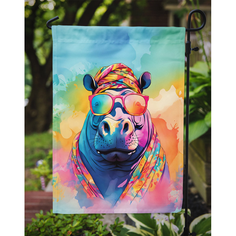 Drapeau de jardin hippopotame hippie