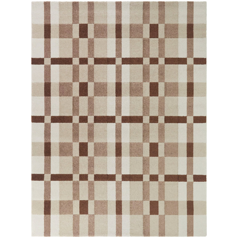 Crowell Beige Plaid Grid Area Rug, 5'3" x 7'