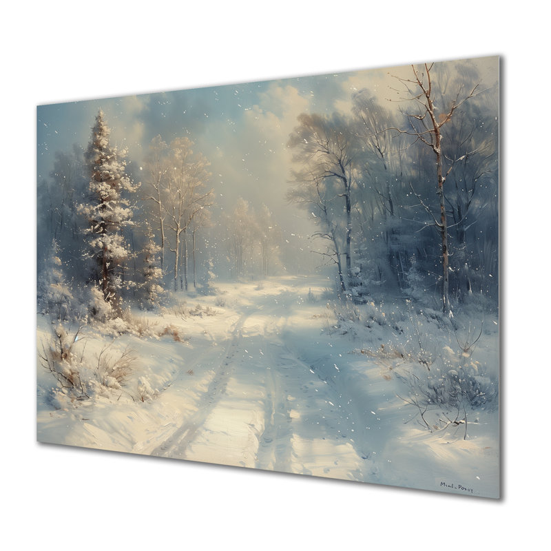 «White Winter Winter Road Into Forest I - Winter Landscape Wall Art Living Room», Métal métal, H 30 po x l 40 po