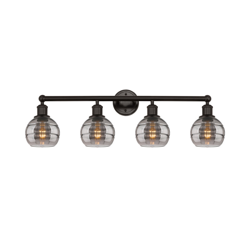 Éclairage pour meuble-lavabo à 4 lumières Chartoff, Gris fumée clair, Bronze huilé