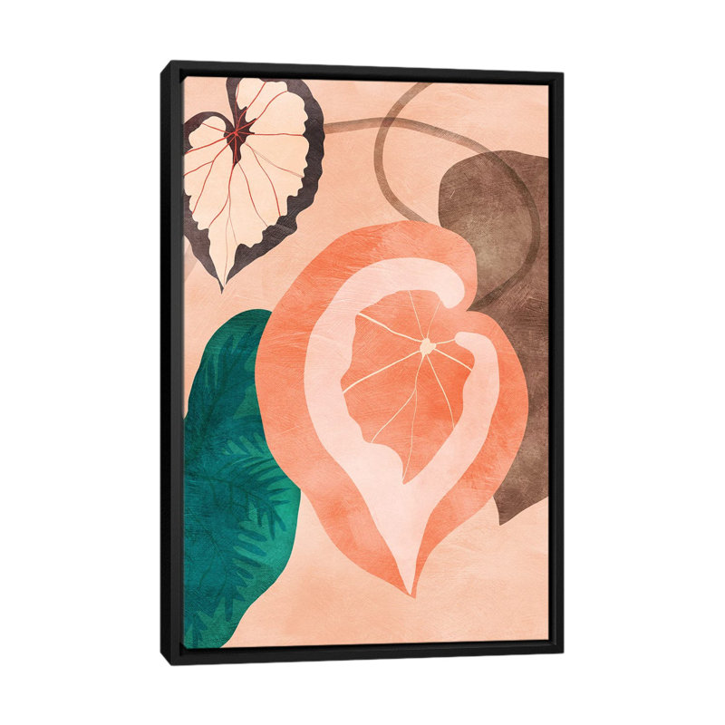 «Tropical Leaves II» par Ana Rut Bré - impression d'art graphique, H 60 po x l 40po x P 1,5 po, Toile avec cadre noir