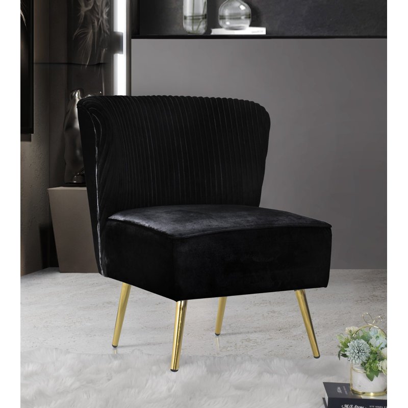 Maleka 25.6'' Wide Tufted Velvet Side Chair, Black Velvet