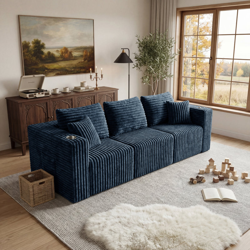 Fauteuil d'appoint modulaire Aldora, assise profonde, revêtement en flanelle, ressorts ensachés, aucun assemblage requis, emballage compressé pour salon, module combinable à volonté, noir