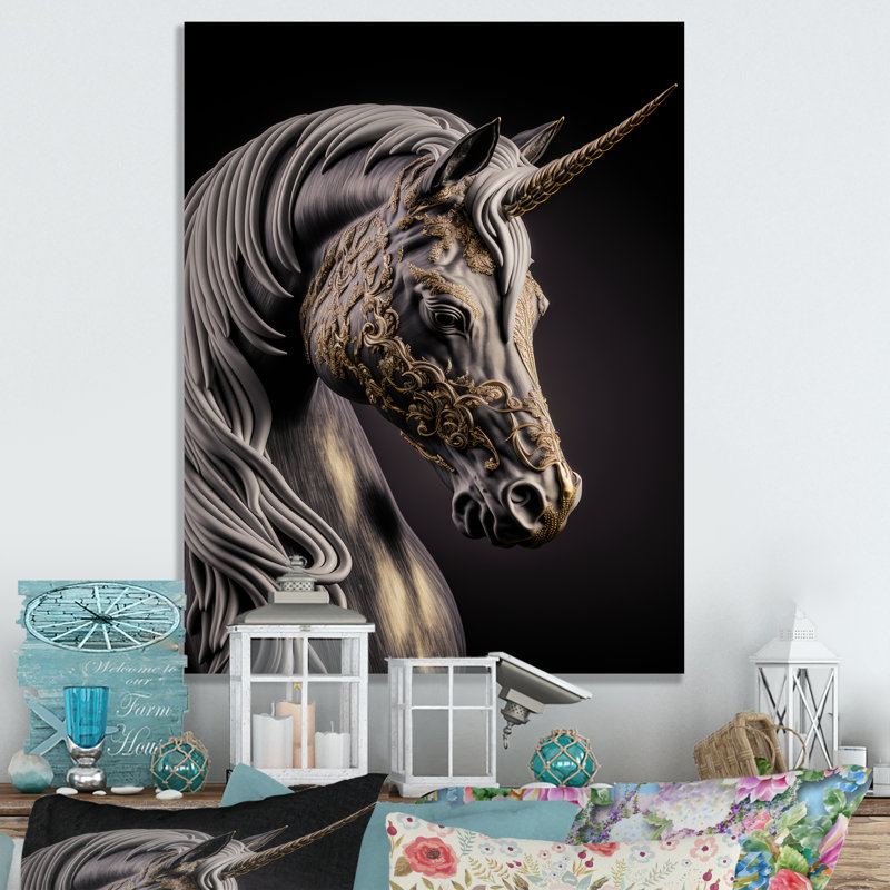 Décoration murale en métal Glamourous Unicorn I - Animaux, H 40 po x l 30 po x P 1 po