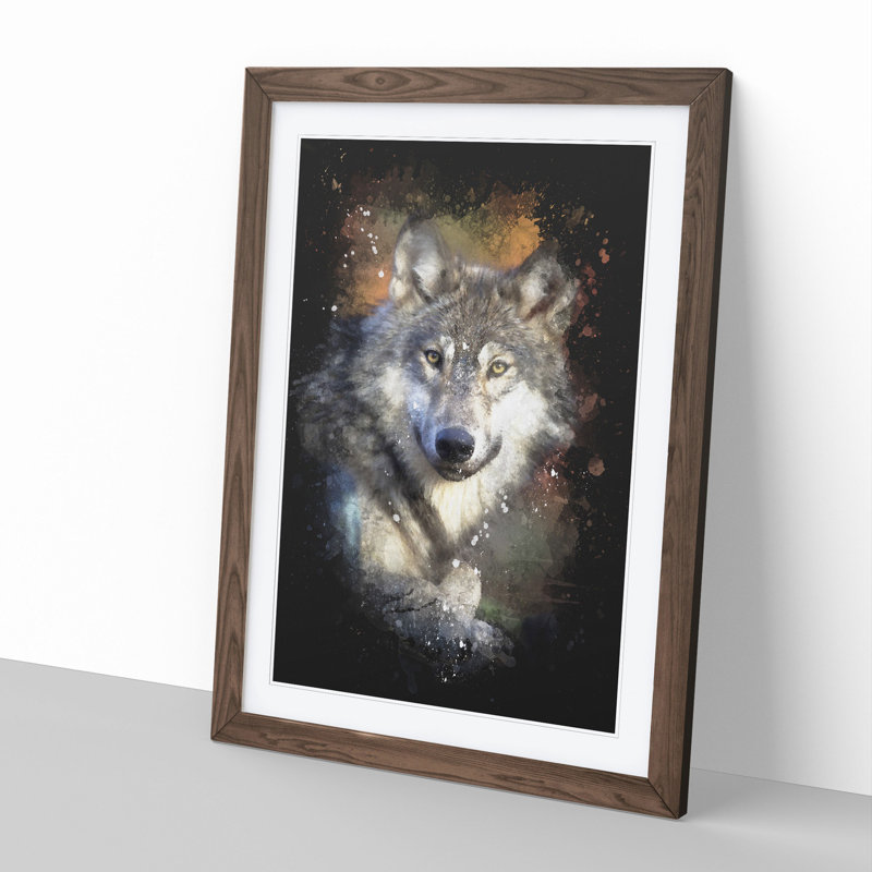 Wolf Vol.2 Paint Splash - Framed Print, 48cm H x 36cm W x 2cm D, Walnut