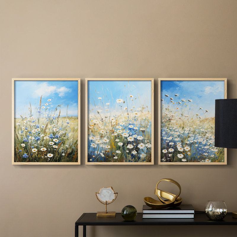 Étude florale III - Ensemble de 3 estampes numériques - Prêt à accrocher, Encadré naturel, H 14 po x l 11 po