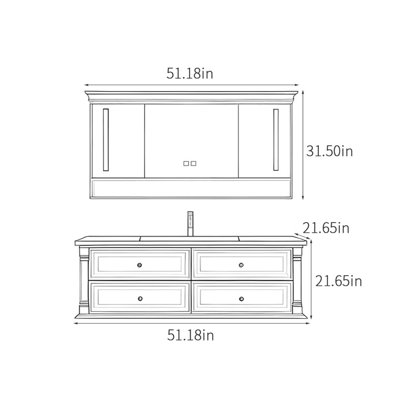 Retro simple American-style bathroom cabinet, Black, 51"