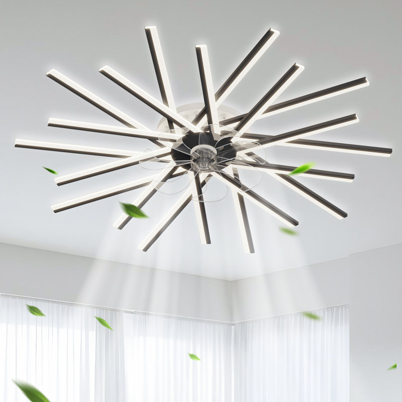 Dimmable and Timing 6 Gear Wind Speeds LED Modern Ceiling Fan Light with Remote/APP Control, Black