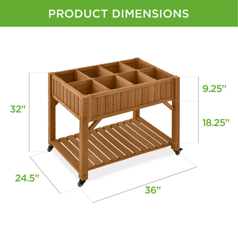Roselean Elevated Mobile Pocket Herb Garden Bed Planter w/ Lockable Wheels, Storage Shelf