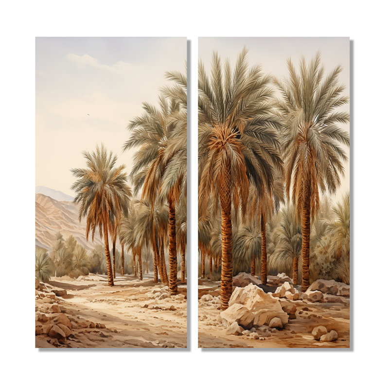 Palmier, oasis du désert - impressions sur toile traditionnelles, 32" H x 32" W, Does Not Apply, Framed Wrapped Canvas