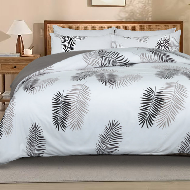 Aspire Homeware Modern Leaf Print Microfiber Duvet Cover Set with Pillowcases for Beautiful Bedroom Decor