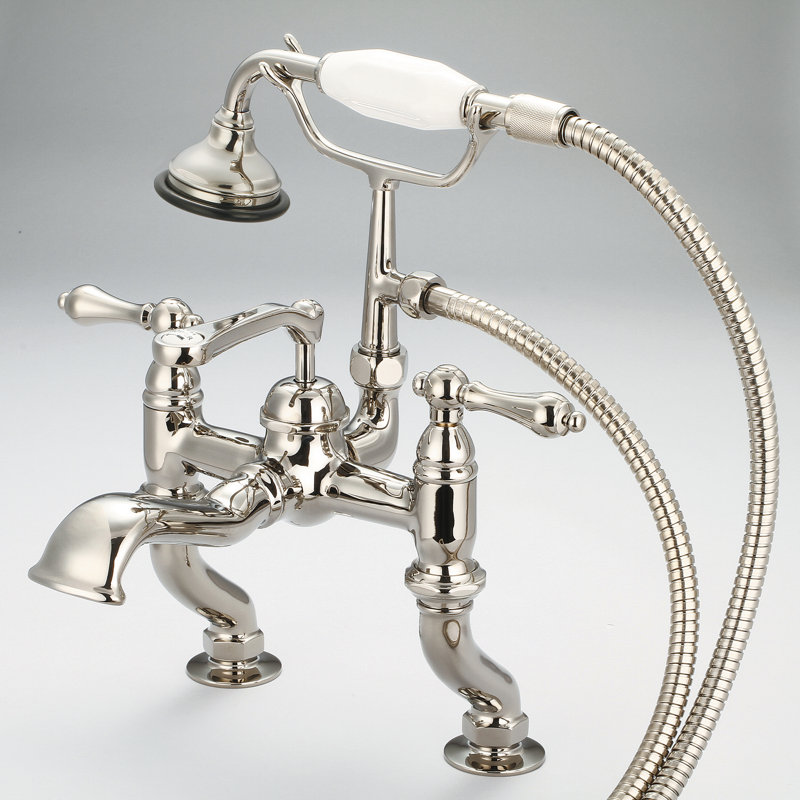 Stonington Deck Tub Spout, Lever Handles, Polished Nickel