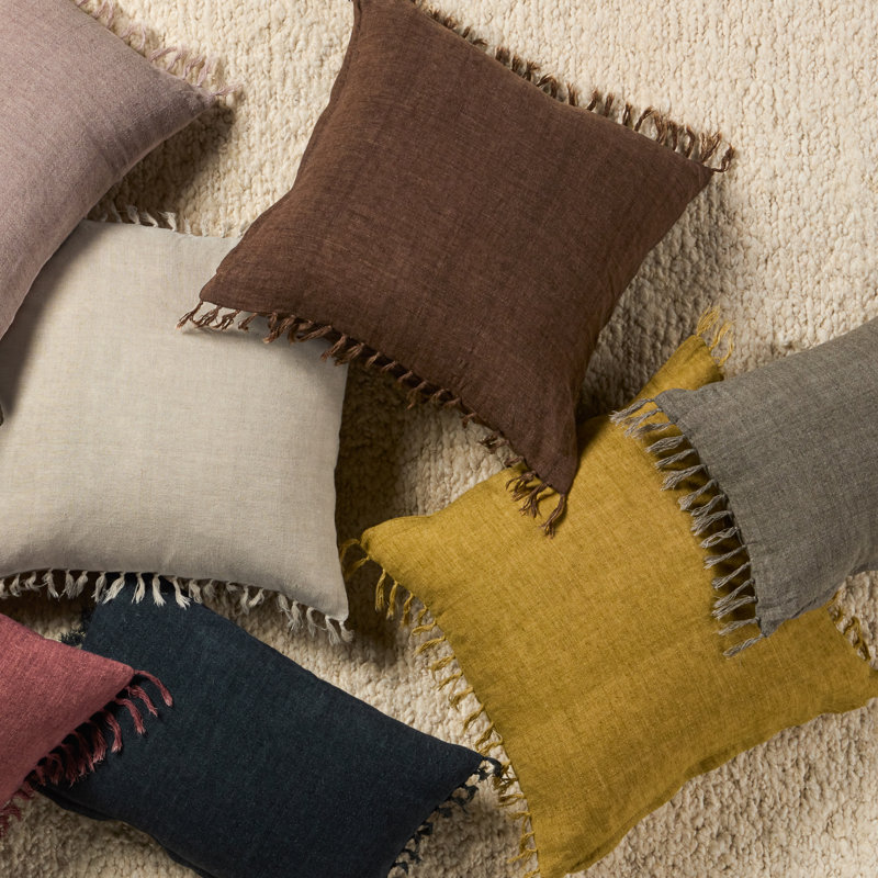 Sharron Tassels Linen Reversible Throw Pillow, Navy, Polyester/Polyfill