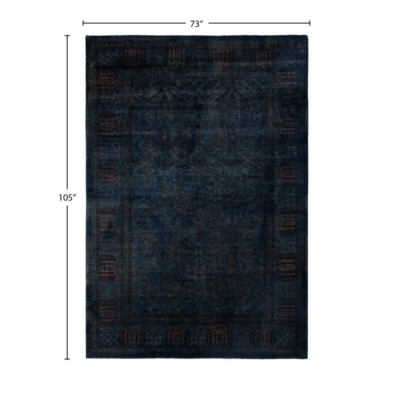 Tapis unique noué à la main Rachal - noir, 6 pi 1 po x 8 pi 9 po