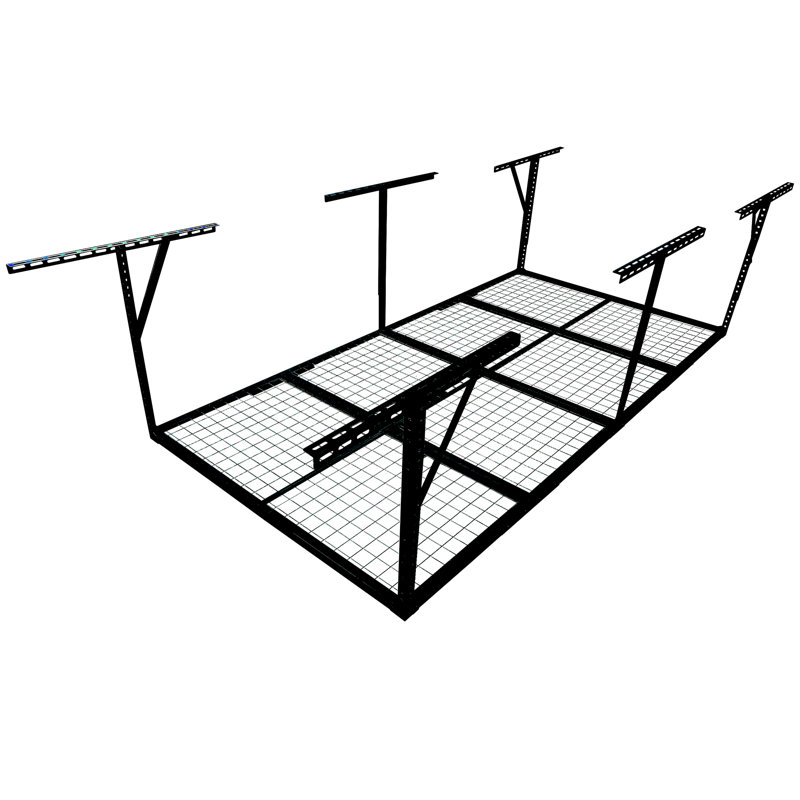 Support de rangement pour le garage, métal robuste 4X8ft, charge de 600 lb, abattant de 22 po à 40 po, noir, peut être utilisé au plafond, peut accueillir différentes tailles de rangement noir, capacité de poids, hauteur réglable, récupération