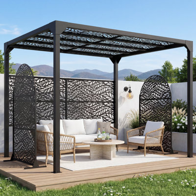 Ensemble de pergola en métal avec 4 écrans d'intimité arqués
