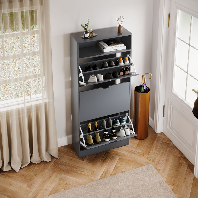 3 Drawer Shoe Cabinet with Open Shelf Modern Storage Furniture for Hallway Living Room Bedroom, Grey