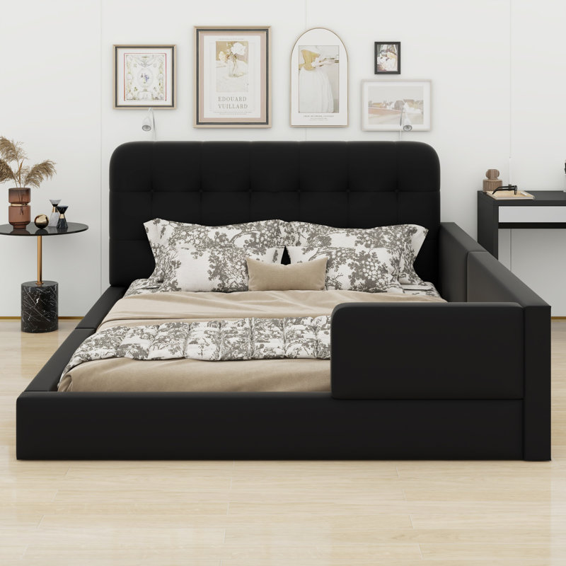 Lit plateforme tapissier avec 2 lampes de lecture, Noir