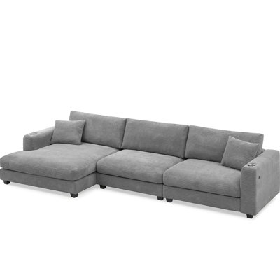Canapé modulaire en velours côtelé dans le salon, en forme de L avec porte-gobelet et porte-gobelet, siège confortable spacieux et profond, 3 couleurs pour la zone, charge confortable au choix