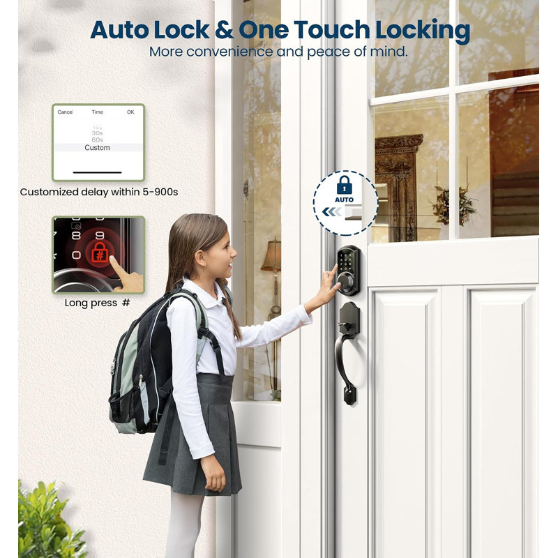 Ensemble de poignée de serrure de porte d'entrée intelligente, serrure électronique sans clé contrôlée par application, déverrouillage à distance, verrouillage automatique pour maison, appartement, location, chambre