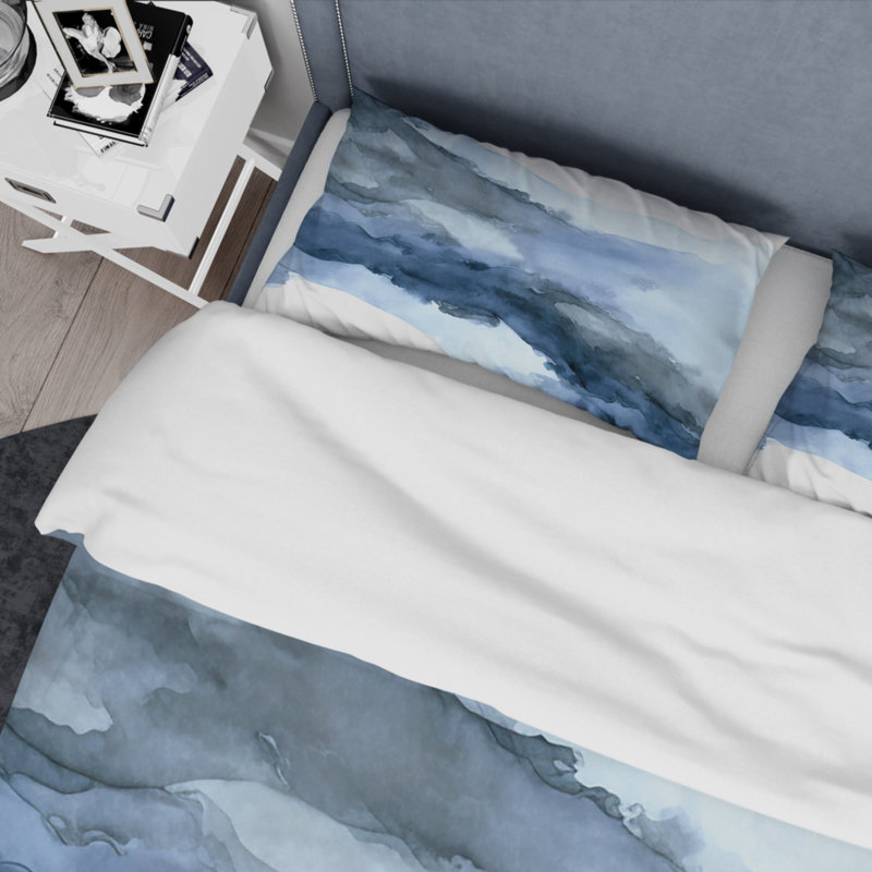 Sapphire Blue Nebula VII - Abstract Liquid Ink Duvet Cover Set, Queen Duvet Cover + 2 Standard Shams