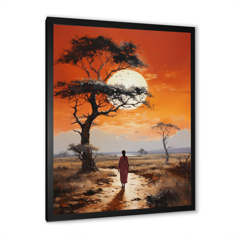 Baobab arbre paysage IV, Impression noire sur toile encadrée, H 20 po x l 12 po x P 1 po