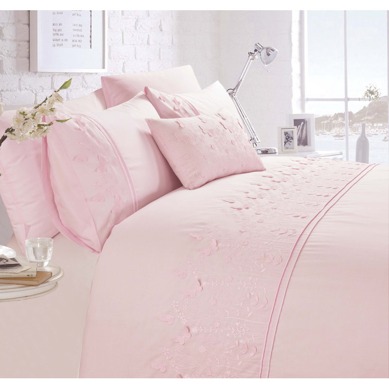 Butters Cotton Blend Duvet Cover with Pillowcases Included, Super King Duvet Cover + 2 Standard Pillowcases, Pink
