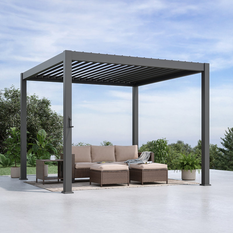 Aluminum Pergola with Adjustable Louvers for Outdoor with Rainproof Canopy, Charcoal Gray, 10 ft x 10 ft