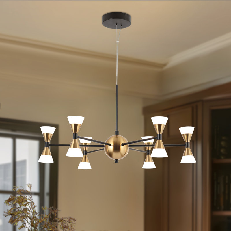 Neydi 12-Light Modern Linear Sputnik LED Chandelier with Cone Shade