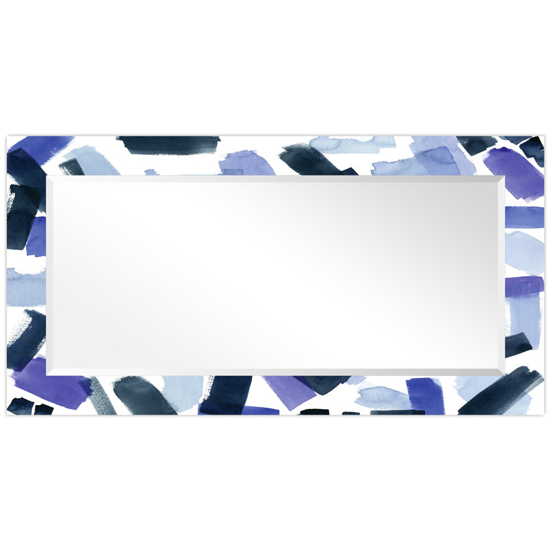 «Cerulean Strokes», miroir rectangulaire biseauté sur verre trempé flottant imprimé inversé, 54 po x 28 po