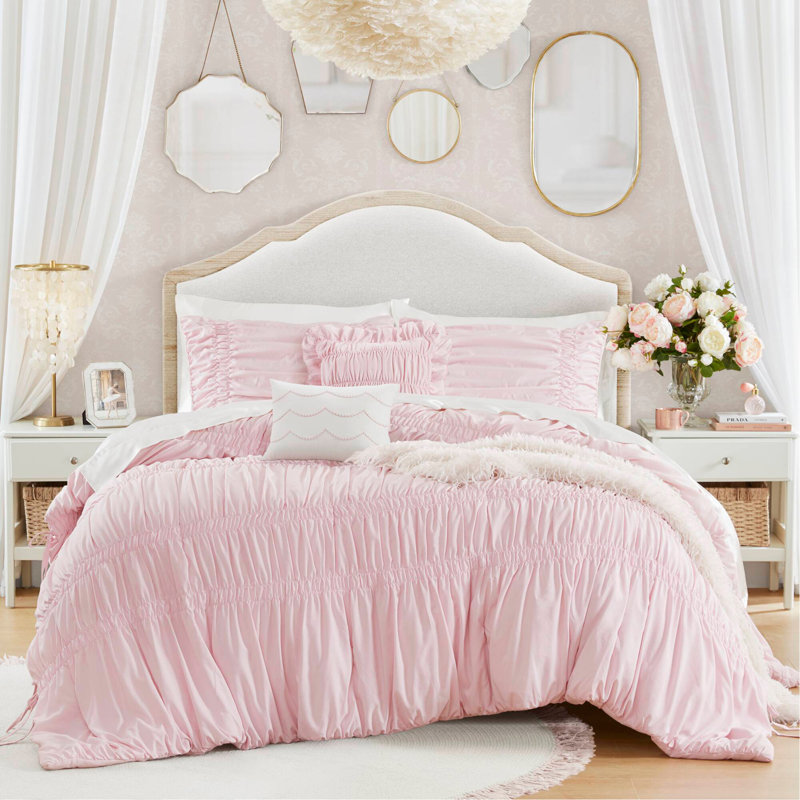 Ensemble d'édredon pour lit double / grand 5 pièces, rose