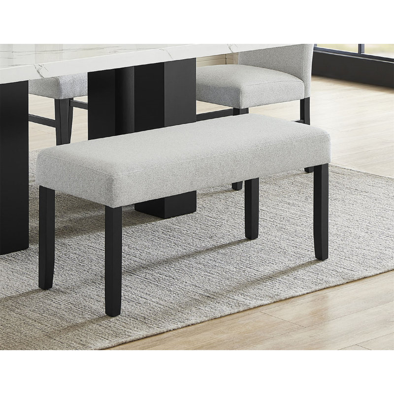 1Pc Light Gray Upholstered Bench Soft Neutral Tone Dark Finish Legs Wooden Dining Room Furniture
