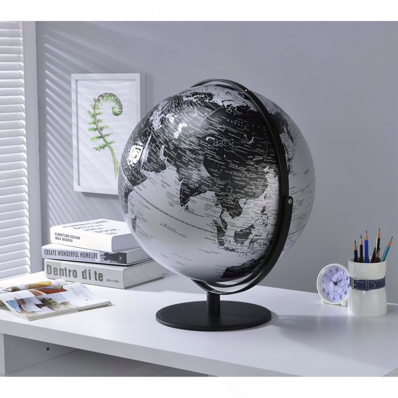 20.5" Tall-black and Silver Globe with 3D Mountain Landscape
