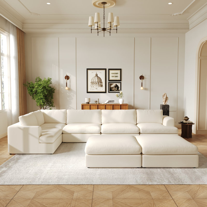 Canapé modulaire rembourré réversible 7 pièces Akshata, Blanc