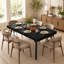 Table de salle à manger moderne rectangulaire aux bords arrondis, au design contemporain, idéale pour les repas en famille et au quotidien, noire.