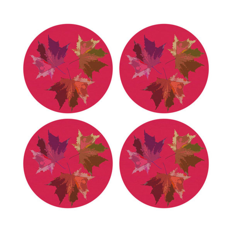 Sous-verres ronds en cuir végétalien prune et feuilles d'automne, Prune