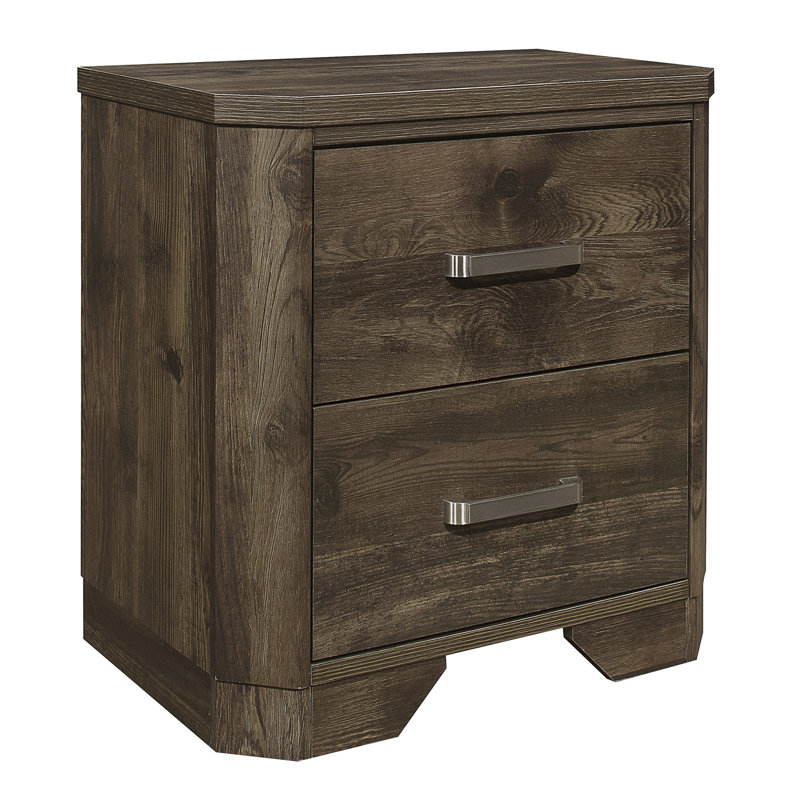 Table de chevet en bois rustique à finition brun avec tiroirs de rangement