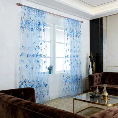 Rideaux transparents pour fenêtre - Ensemble de rideaux en tulle avec impression de tulles, rideaux en voile décoratif filtrant la lumière riche pour la chambre à coucher, le salon, la cuisine - 2 panneaux