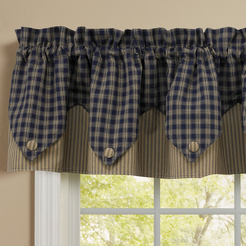 Avriana Cotton Plaid Tailored Window Valance, Blue