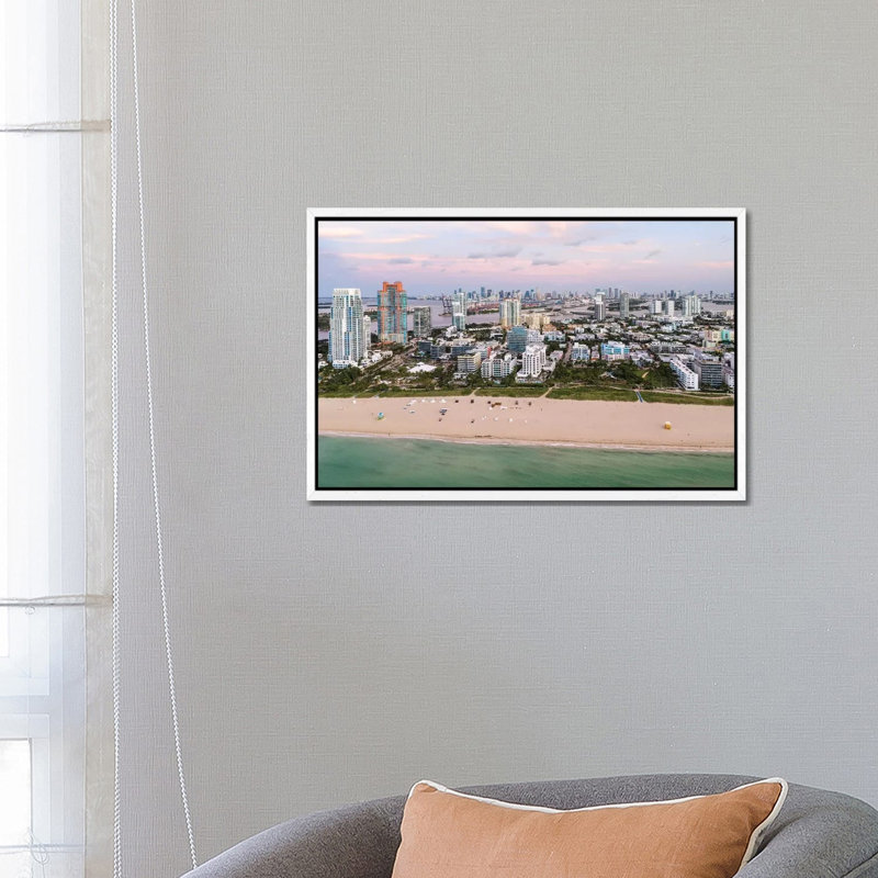 South Beach Aerial, Miami 1 Piece Wall Art on Canvas, 66.04 cm H x 45.72 cm W, White Floater Framed
