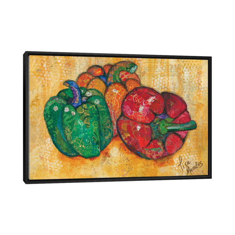 «Three Peppers», reproduction d'art sur toile encadrée, 60" x 40", Framed Canvas, Noir