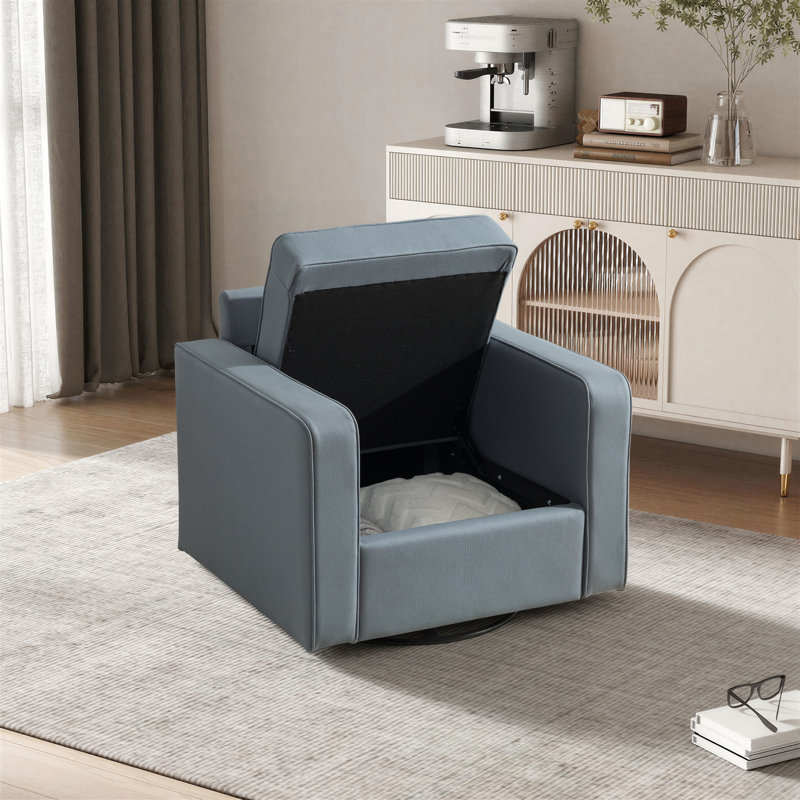 Fauteuil d'appoint pivotant l 33,7 po, fauteuil rembourré avec rangement, Bleu
