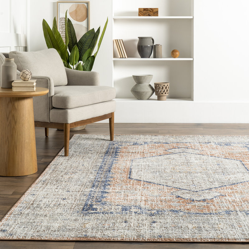 Mattawa Oriental Power Loom Performance Peach/Blue Rug, Rectangle 2' x 3'