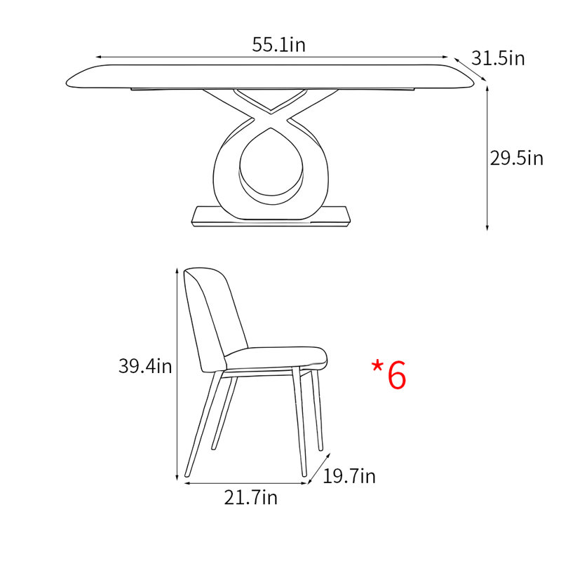 Ensemble de table de salle à manger simple et luxueux, Gris / Blanc, H 29,5 po x L 55,1 po x l 31,5 po