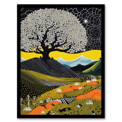 Boho Beauty Folk Style Blossom Tree 1 Piece Single Picture Frame Wall Art